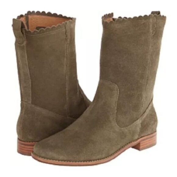 Jack Rogers Scalloped Edge Carly Boot-Olive Suede - Picture 1 of 13